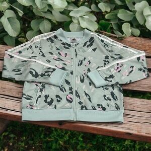 Adidas Light Green Pink White Leopard Paint Print Track Jacket Girl's Size 10/12